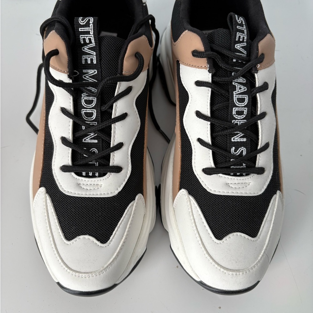 Steve Madden Black, White, and Tan Sneakers